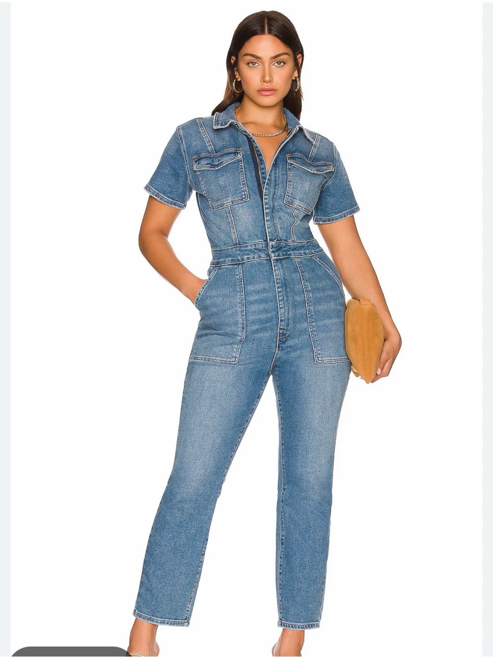 Good American Medium Blue Denim Utility Jumpsuit